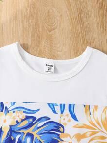 SHEIN Explorewe 男童休闲椰树印花短袖圆领T恤短裤套装（2件套），适合日常休闲、度假、运动、户外活动、夏季穿着。 - 彩色 - 查看 6