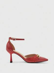 CUCCOO BIZCHIC 女士简约纯色后系带高跟凉鞋，适合日常通勤 - 橘色 - 查看 2
