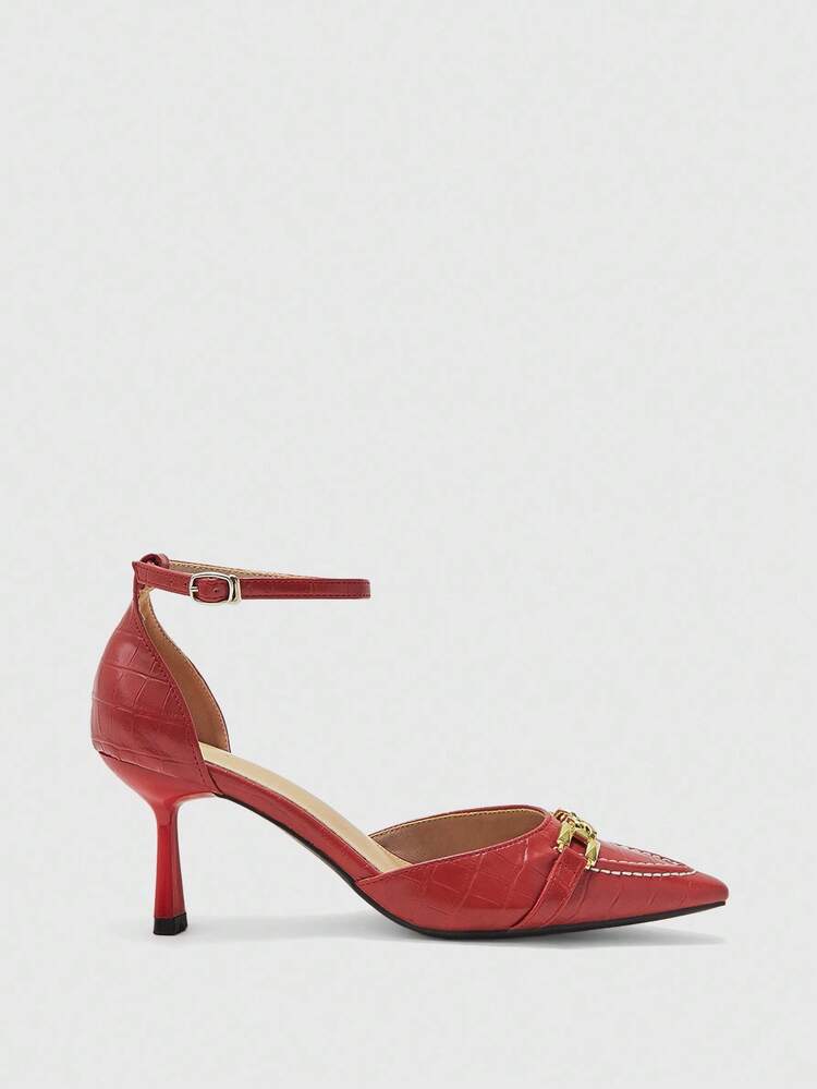CUCCOO BIZCHIC Sandales à talons hauts avec sangle arrière de couleur unie simples pour femmes, convenant pour les déplacements quotidiens - Orange - Voir 2