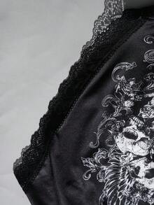 AltBold 1pc Women's Gothic Skull Print Dark Series Thong Panty - Black and White - View 5