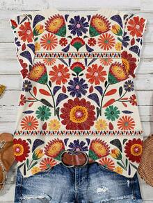 Rusticease 女士碎花休闲短袖衬衫，适合夏季休闲穿着 - 彩色 - 查看 2