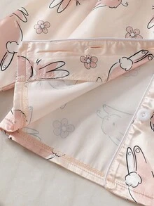2pcs Cute Rabbit Young Girl Satin Collar Long Sleeve Top And Pants Comfortable Pajama Set - Apricot - View 5
