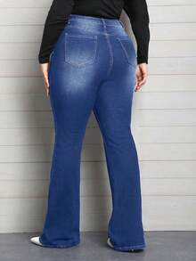 EMERY ROSE Plus Size Elegant Slimming Flare Leg Jeans - Blue - View 2