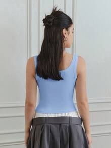 SHEIN MOD Top corto de verano con ajuste ceñido, decoración de strass, para uso casual, diario y de calle - Azul - Ver 2