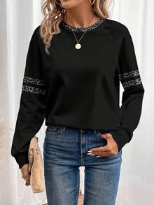 EMERY ROSE Women's Raglan Sleeve Long Sleeve Sweatshirt, Suitable For Autumn/Winter - Black - View 6