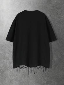 ROMWE MEN 男士休闲宽松黑色T恤，饰有十字铆钉图案，适合日常穿着和通勤，夏季款 - 黑色 - 查看 6