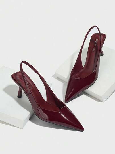 Ellevyn Höst/Vinter 2025 Dam Högklackade Pumps, Spetsiga Stilettklackar, Moderiktiga Tunnklackade Skor, Slingback Sandaler med Ankelrem, Kitten Heels, Eleganta