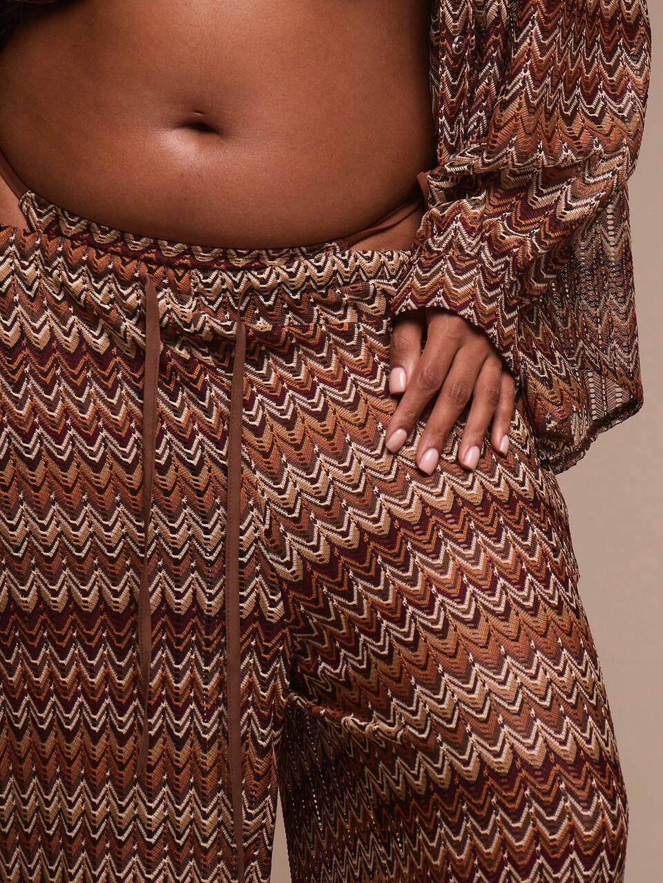 Curve Multicolour Striped Patterned Wide Leg Trousers