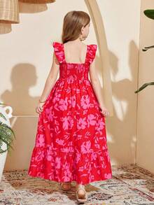 SHEIN Tween Girl Floral Print Casual Vacation Dress - Multicolor - View 2