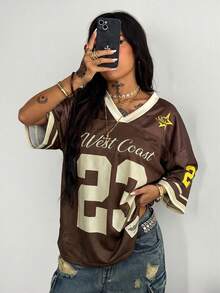 Coolane Women's Spring And Summer For Festival And Going Out Vintage Y2K Number Pattern Graphics Baseball Jersey T-Shirt - Multicolor - View 3