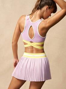 VARSIVA 女士撞色交叉露脐背心和百褶裙裤运动套装 - 彩色 - 查看 13