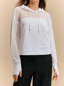 Firalyn Women's Solid Color Grid Splicing Hoodie, Fashion, Light Outdoor Sports - White - View 4