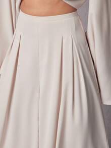 Hauture 女士日常休闲简约优雅梭织阔腿弹力后腰长裤 - 米色 - 查看 2