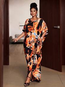 Maweii Đầm nữ cỡ lớn dáng rộng, thanh lịch, tay cánh dơi xếp ly, thời trang và duyên dáng, thích hợp cho mặc hàng ngày, dự tiệc hoặc đi nghỉ mát lãng mạn. - Nhiều màu - Xem 6