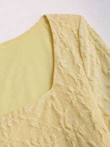 Sweetra Solid Color Square Neck Long Sleeve Dress, New Spring/Autumn Sexy Lace-Up Dress - Pale Yellow - View 6