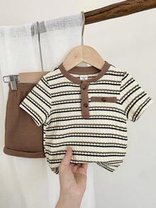 LMoss Kids 2 pièces Ensemble t-shirt casual et short en tricot bicolore pour bébé garçon - Multicolore - Voir 6