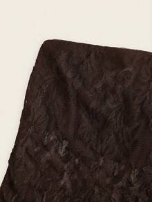 SHEIN EZwear Women's Sexy Casual Lace Fabric Asymmetrical Hem Tight Bandeau Top, Brown - Brown - View 3