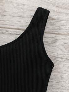 SHEIN 適合少女時尚運動風格針織花卉拼接單肩連身褲 - 西瓜粉 - 查看 4