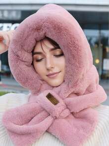 Women's Winter Warm Scarf And Knitted Hat Set, Soft And Thickened Warm Lining Earmuffs, Striped Craft Plush Knitted Hat, Foldable Design, Non-Elastic, Hand-Washable, Cross-Neckline Warm Ap, Create Fashion Styling, Winter Clothing Versatile Warm Accessories, - Multicolor - View 10