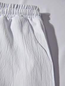 Manfinity CasualCool 男士纯色前扣短袖衬衫和斜插口袋长裤套装休闲两件套男士夏季运动服亚麻两件套男士两件套白色男士白色两件套裤装 - 白色 - 查看 7