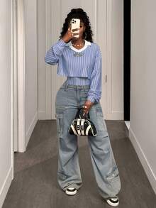 BamGleam Women's Spring/Summer Long Sleeve Casual Sexy Knit Bodysuit - Baby Blue - View 6