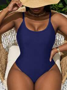 Swim SXY Đồ bơi mùa hè mới, chất liệu thoải mái, áo tắm liền thân màu đỏ thanh lịch và gợi cảm, áo tắm liền thân hở lưng, áo tắm liền thân màu xanh dương, áo tắm liền thân cỡ lớn. - Màu xanh hải quân - Xem 5