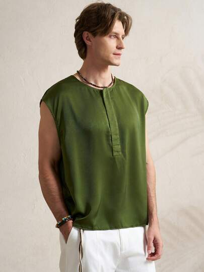 Airaco 男士V领缎面无袖休闲衬衫