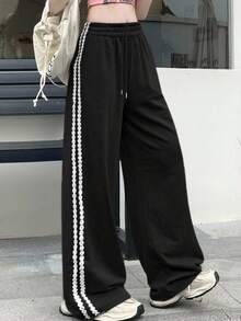 DAZY Women's Long Baggy Drawstring Waist Flared Leg Sweatpants Fall Women Joggers - Black - View 4