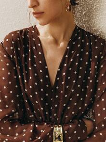 Arave Damen V-Ausschnitt Polka Dot Bluse - Kaffeebraun - Übersicht 4