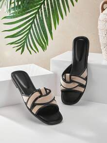 SHUZIA Women's Minimalist Casual Comfy Crisscross Flat Sandals - Black - View 6