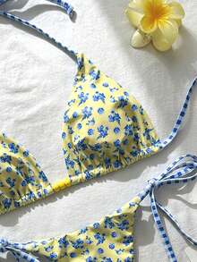 Elavelle Women's Random Print Halter Bikini Set, Spring/Summer - Multicolor - View 5