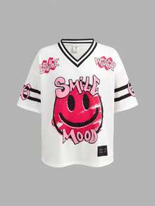 SHEIN 少女休闲可爱印花宽松粉色T恤 - 粉色 - 查看 2