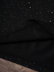 Manfinity Joysei Men's Rhinestone Decor Letter Print Short Sleeve T-Shirt, Fashionable And Versatile - Black - View 4