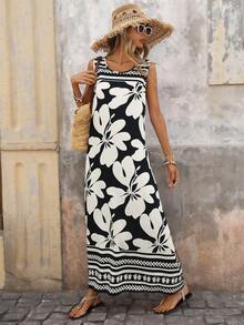 Brillora 女士休闲浪漫度假印花连衣裙，黑色连衣裙和白色连衣裙，春夏款 - 黑與白 - 查看 7