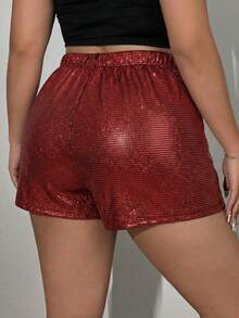 SHEIN EZwear 亮片环氧树脂不对称下摆加大码女式派对短裙，酒红色 - 酒紅色 - 查看 2