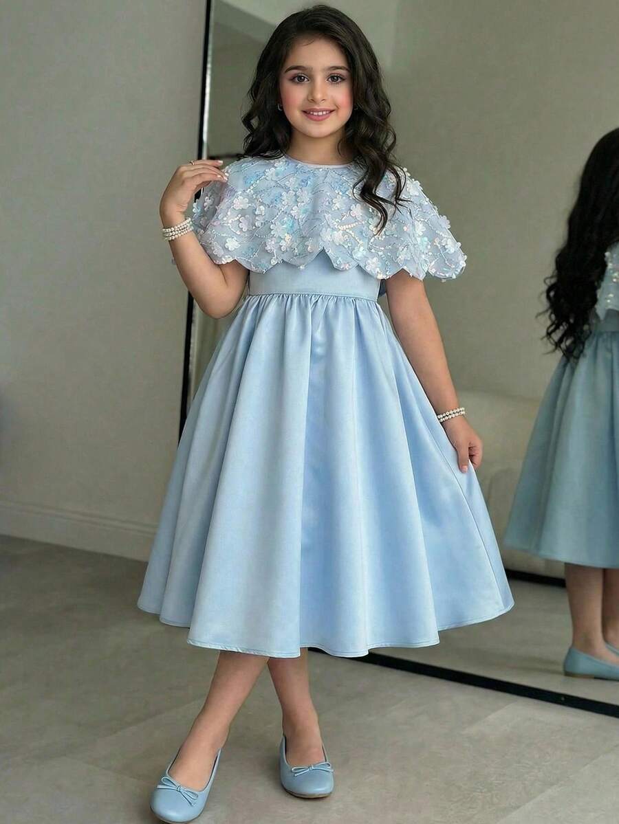 SHEIN Bộ 2 món cho bé gái tuổi teen, gồm váy in hoa và áo khoác cardigan, kiểu dáng công chúa thanh lịch. - Nhiều màu - Xem 1