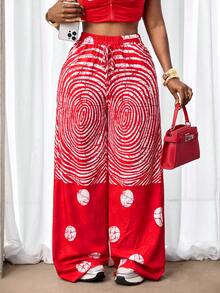 BamGleam Women's Geometric Print Drawstring Waist Casual Versatile Wide Leg Pants, Suitable For Vacation And Travel - Multicolor - View 7