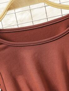 Modelyn 优雅珍珠点缀长袖连衣裙，修身飘逸女士正式礼服，秋季款 - 棕色 - 查看 4