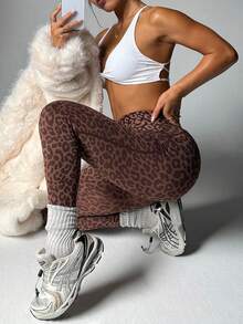 Velisys 2条装女士加大码无缝高弹交叉腰性感豹纹跑步、健身、瑜伽、户外运动七分紧身裤 - 彩色 - 查看 4