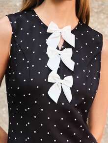 Lumivelle Valentine's Day Women's Summer Fashion Polka Dot Print Bow Front Mini Dress  Summer Dress Black Dress  Dress For Wedding Guest Elegant Dresses For Party Preppy Dress Black Polka Dot Dress Black Bow Dress Black And White Polkadot Dress - Multicolor - View 5