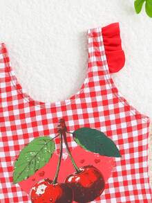 Costume da bagno intero per bambine con stampa di ciliegie e volant a quadri, costume da bagno dolce e carino per bambine, costume da bagno termico primaverile da spiaggia per bambine, costume da bagno a fragola per bambine, costume da bagno intero estivo per bambine, costume da bagno a quadretti per bambine, costume da bagno per bambine, costume da bagno a ciliegie per bambine, costume da bagno intero estivo per bambine - Multicolore - Visualizzare 4