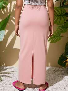 SHEIN Tween Girl Casual Vacation Tropical Print Snug Fit Mini Skirt - Pink - View 2