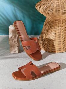 SHUZIA 畅销款女士奢华灵感镂空露趾经典PU金色压纹拖鞋