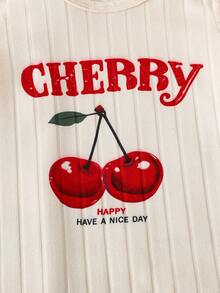 3件套女婴甜美樱桃印花圆领短袖连体衣套装，适合居家和日常休闲穿着，春夏款 - 彩色 - 查看 4