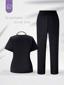 TaskEZ Scrubs Set: V-Neck Short Sleeve Top & Pants Scrub Uniform For Healthcare Workers - Deep Blue - View 2