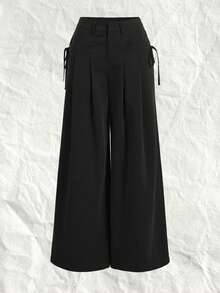 SHEIN EZwear Knotted Side Pleated Detail Wide Leg Trouser/Suit Pants In Fall/Winter