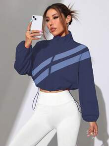 Easithlete Women's Stand Collar Zipper Front Drawstring Design Casual Versatile Daily Commute Sports Jacket - Multicolor - View 1