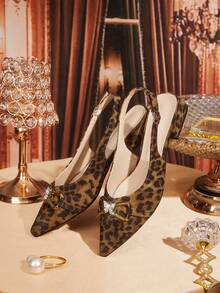 CUCCOO TILAWA Women's New Leopard Print Pointed Toe Stiletto Heel Mule Shoes - Multicolor - View 1