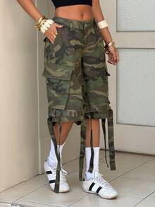 StreetHx Women's Cargo Pocket Camouflage Loose Casual Denim Shorts - Multicolor - View 7