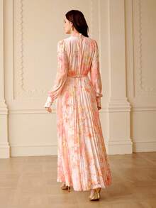 ZEYLAH Cinched Waist Waist Fitted Pleated Elegant Romantic Long Dress, Spring/Summer - Baby Pink - View 3